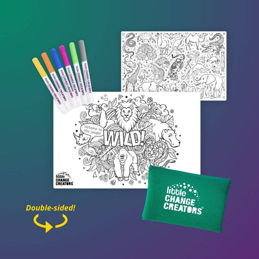 Little Change Creators - WILD! Pocket Reusable Colouring Mat | Animal Activity Gift