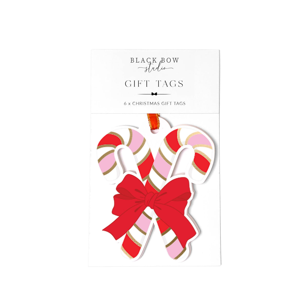 Black Bow Studio - Candy Cane Christmas Gift Tag Set - Pink Red