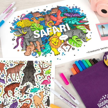 Little Change Creators - SAFARI | Washable Animal Colouring Activity Mat