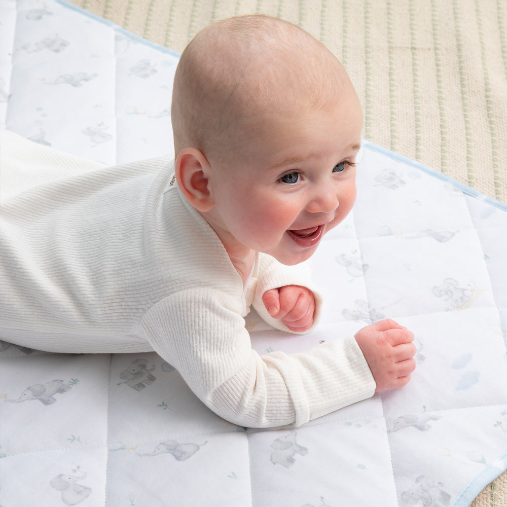 Living Textiles - Reversible Quilted Cot Comforter - Elephant Playtime