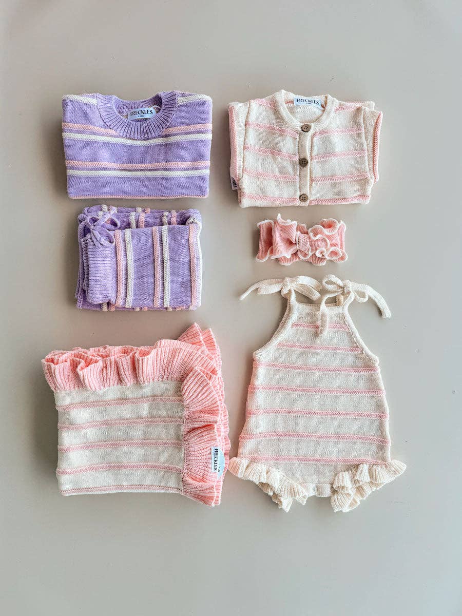 FRECKLES the label - Raised Stripe Knit SET  | Aster/Sweetpea/Snow