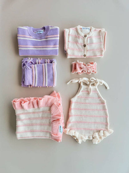FRECKLES the label - Raised Stripe Knit SET  | Aster/Sweetpea/Snow