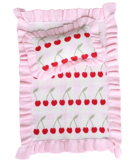 SALLI COLLECTIVE - Frilled Gingham Cherry Blanket + Pillow set