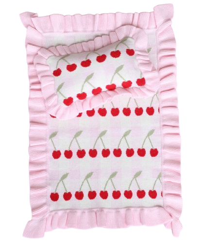 SALLI COLLECTIVE - Frilled Gingham Cherry Blanket + Pillow set