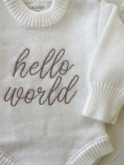 Elke & Indigo - Hello World L/S Romper - White/Mocha