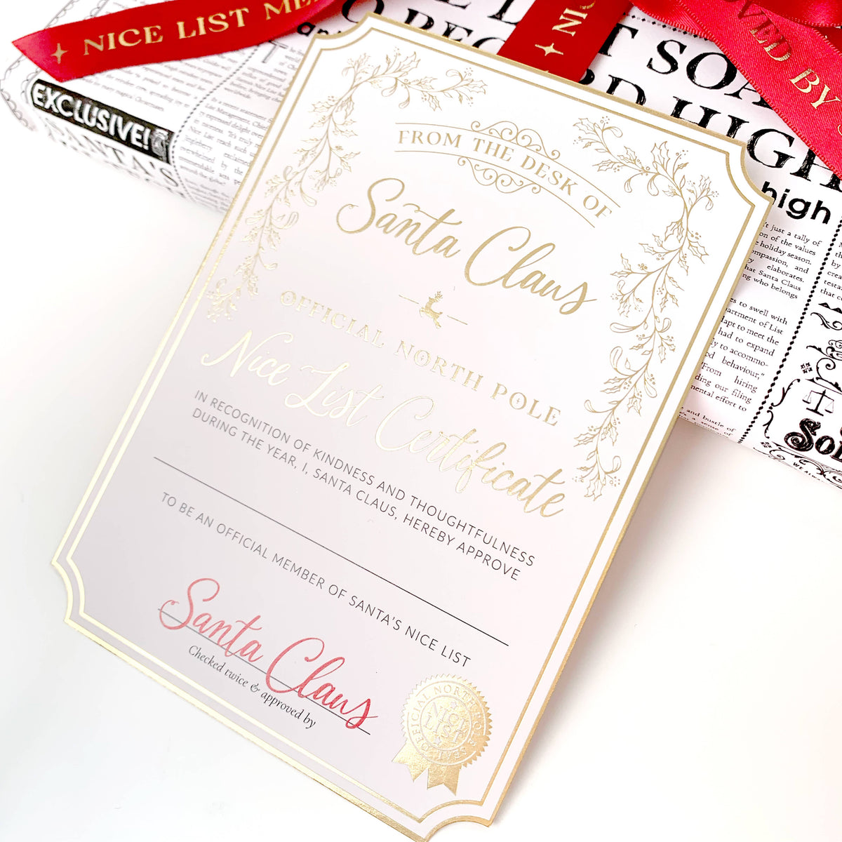 Black Bow Studio - Santa's Nice List Certificate - Gold White