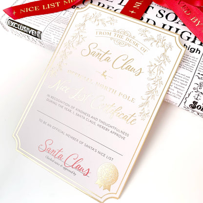 Black Bow Studio - Santa's Nice List Certificate - Gold White
