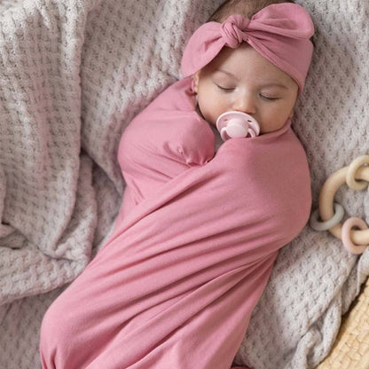 Snuggle Hunny - Jewel Pink Baby Jersey Wrap & Topknot Set