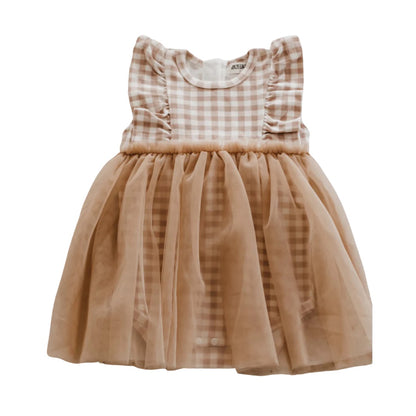 Gingham Tulle Jersey Romper Dress