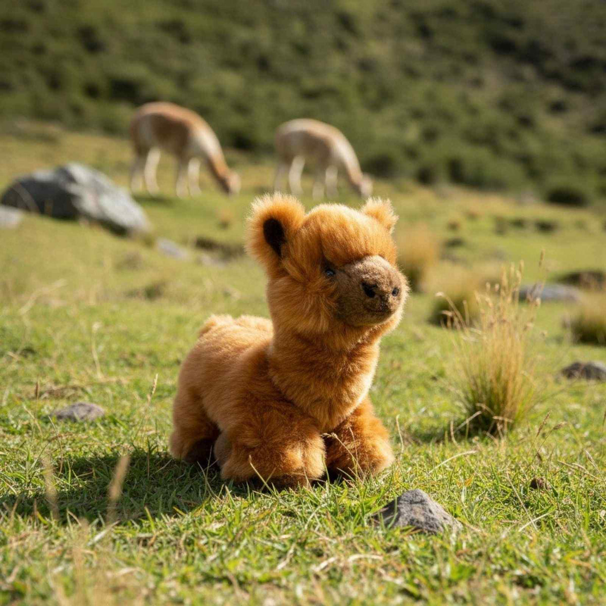 Bocchetta Plush Toys - Alcapone - Alpaca Plush Toy - 25cm, Lying, Brown