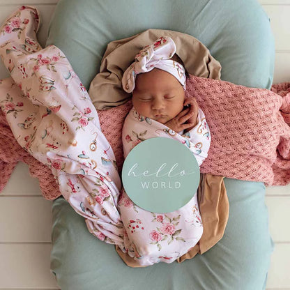 Snuggle Hunny - Alice's Tea Party Organic Jersey Wrap and Topknot Set