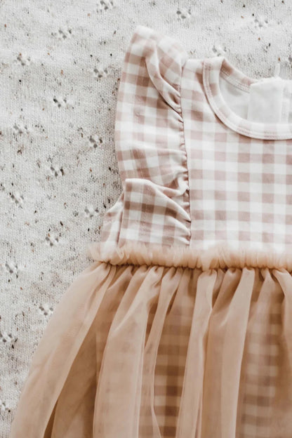 Gingham Tulle Jersey Romper Dress