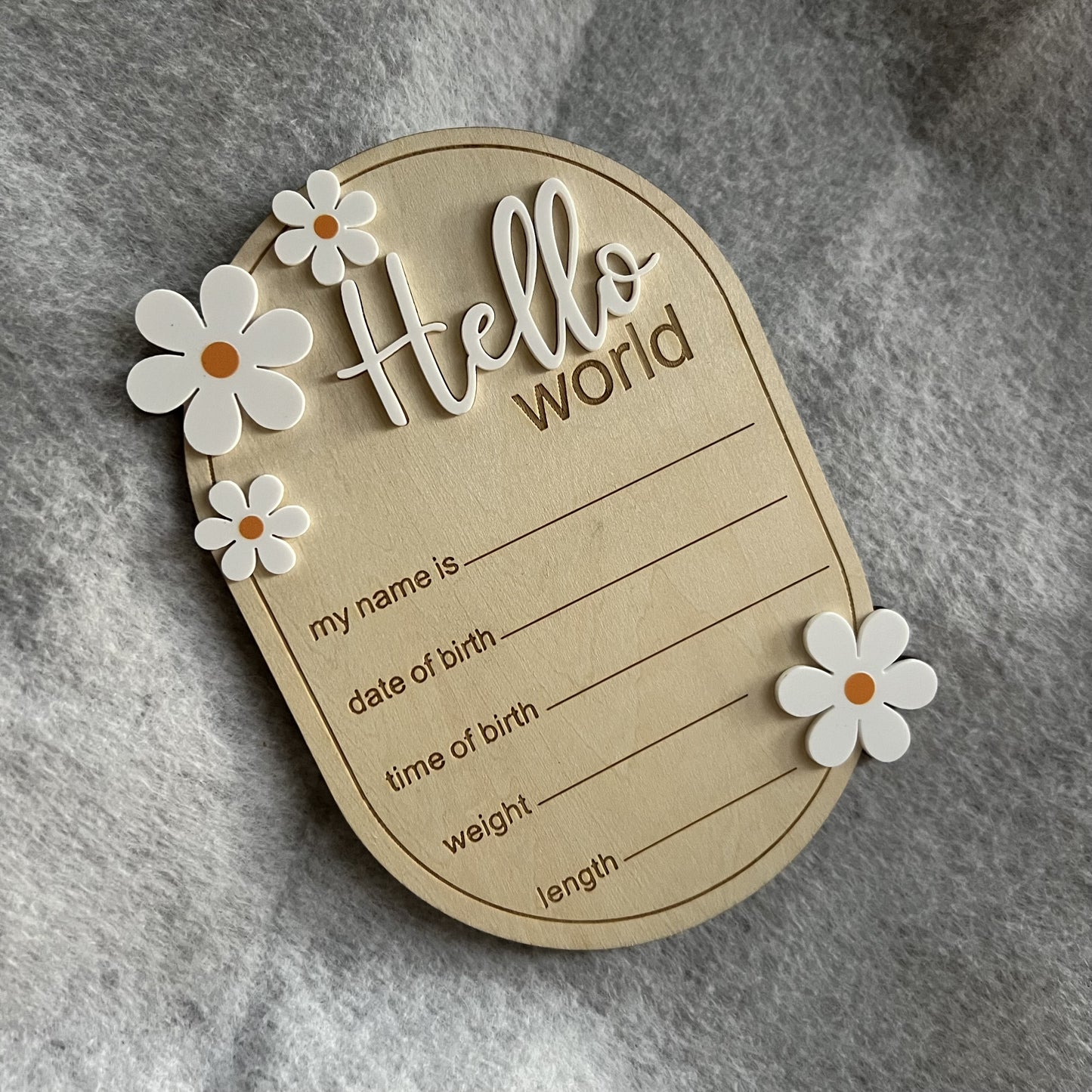 Hello World Baby Announcement Disc - Daisy Oval