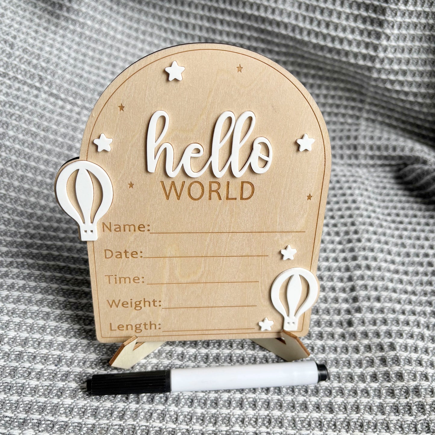 Hello World Baby Announcement Arch - Hot Air Balloon White