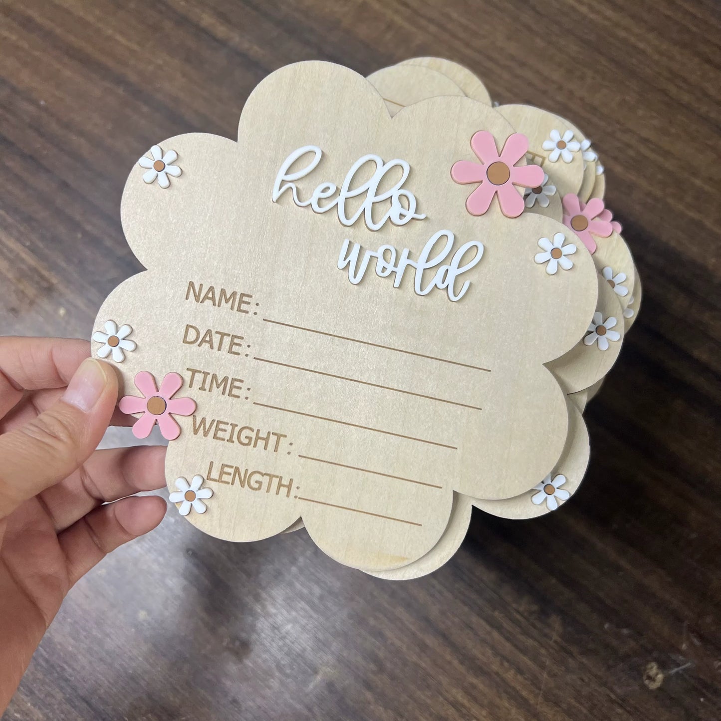 Hello World Baby Announcement Disc - Pink Flower