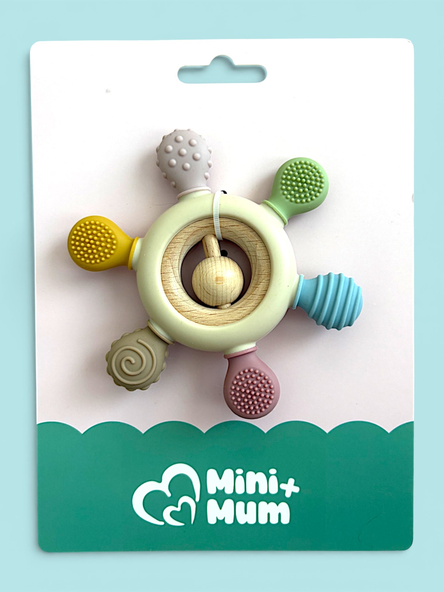 Sensory Silicone and Wood Teething Ring