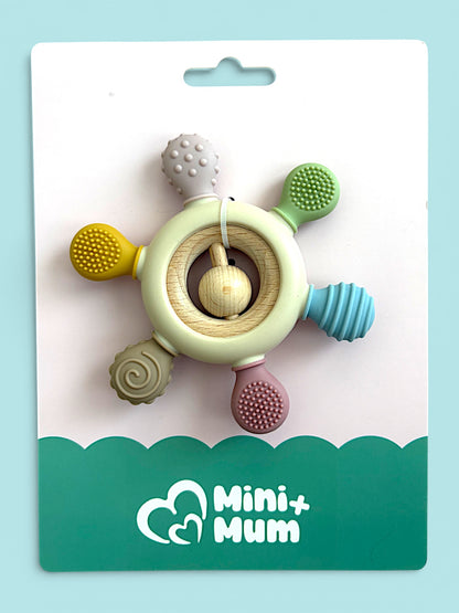Sensory Silicone and Wood Teething Ring