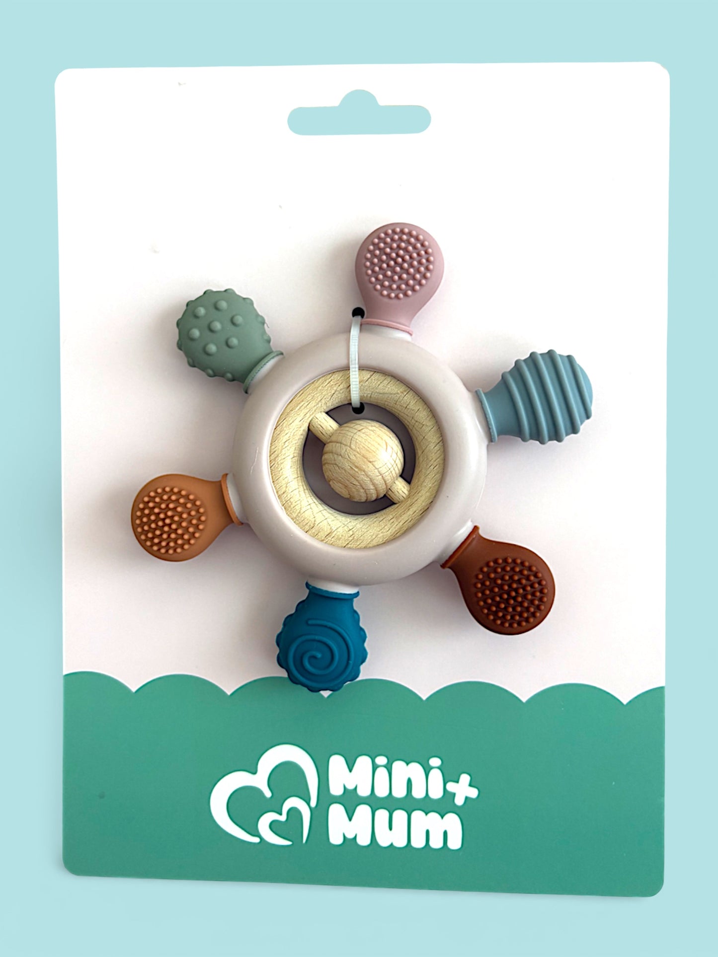 Sensory Silicone and Wood Teething Ring