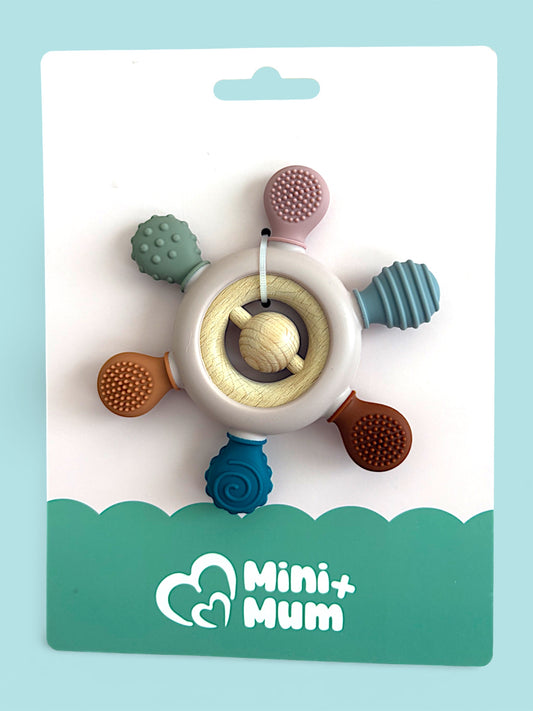 Sensory Silicone and Wood Teething Ring
