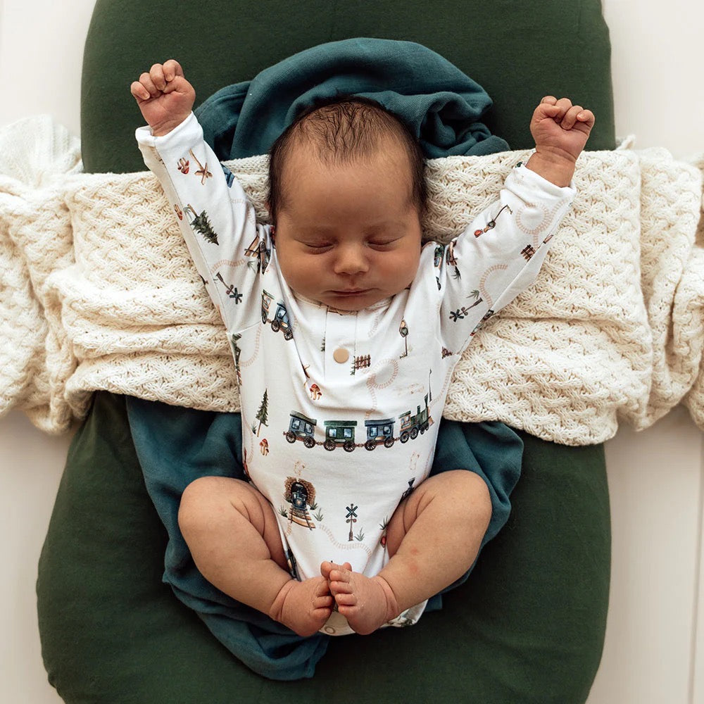 Trains L/S Organic Bodysuit