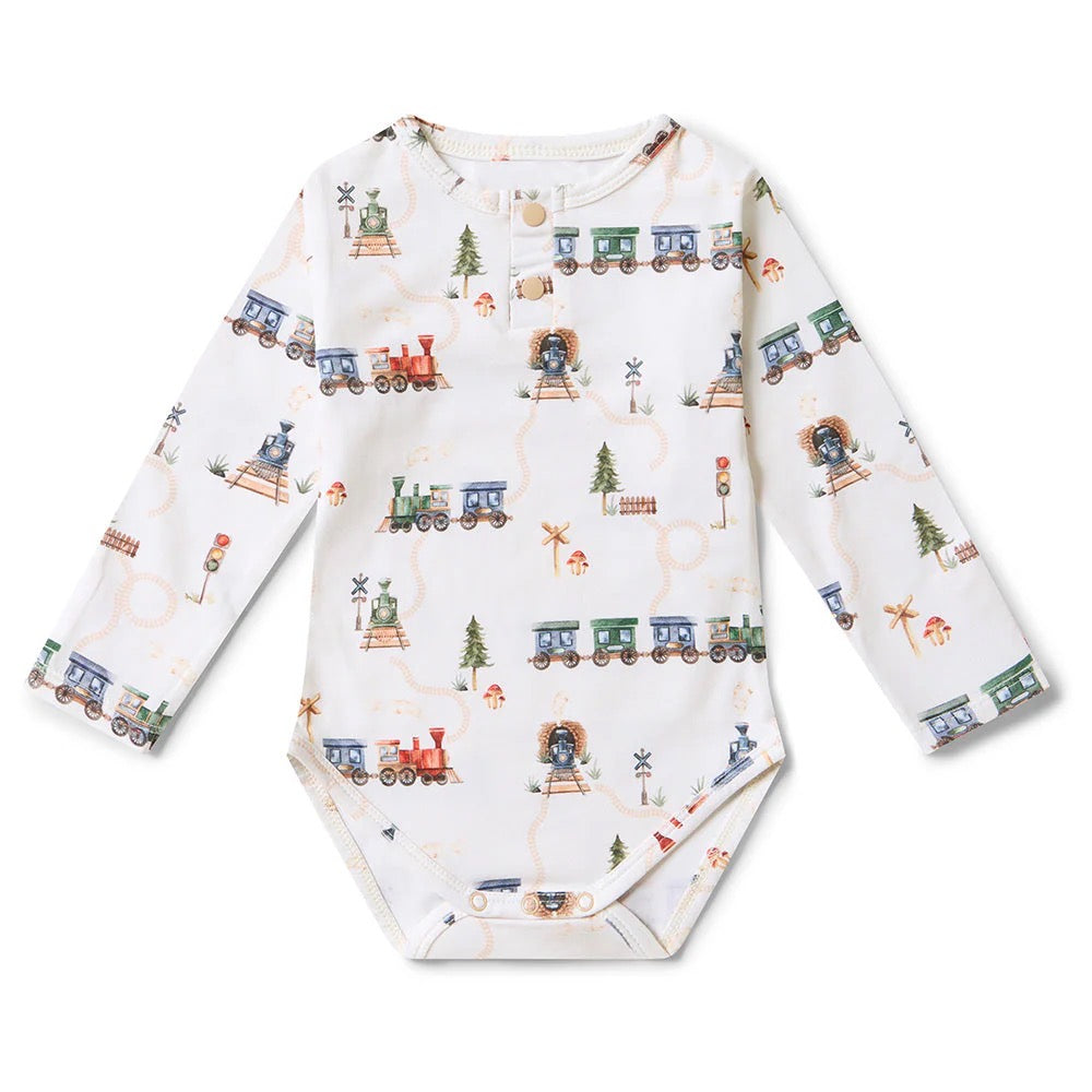 Trains L/S Organic Bodysuit