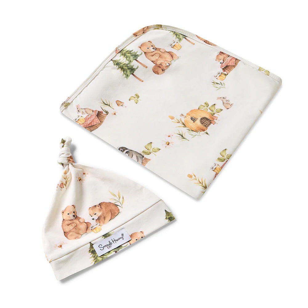 Snuggle Hunny - Bears Jersey Wrap & Beanie Set