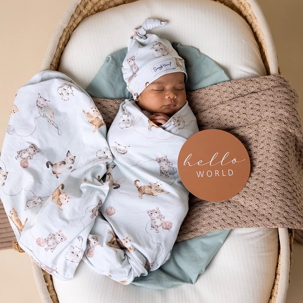 Snuggle Hunny - Kittens Organic Jersey Wrap & Beanie Set