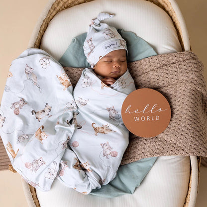 Snuggle Hunny - Kittens Organic Jersey Wrap & Beanie Set