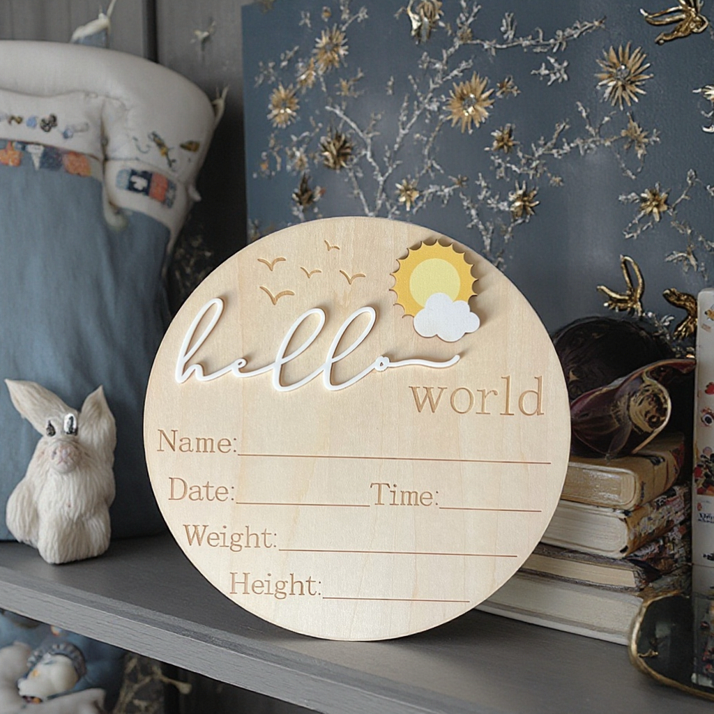 Hello World Baby Announcement Disc - Sunshine