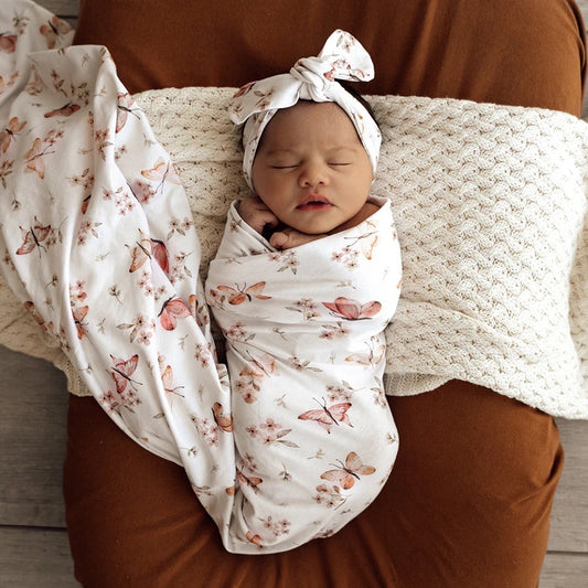 Snuggle Hunny - Butterfly Jersey Wrap & Topknot Set