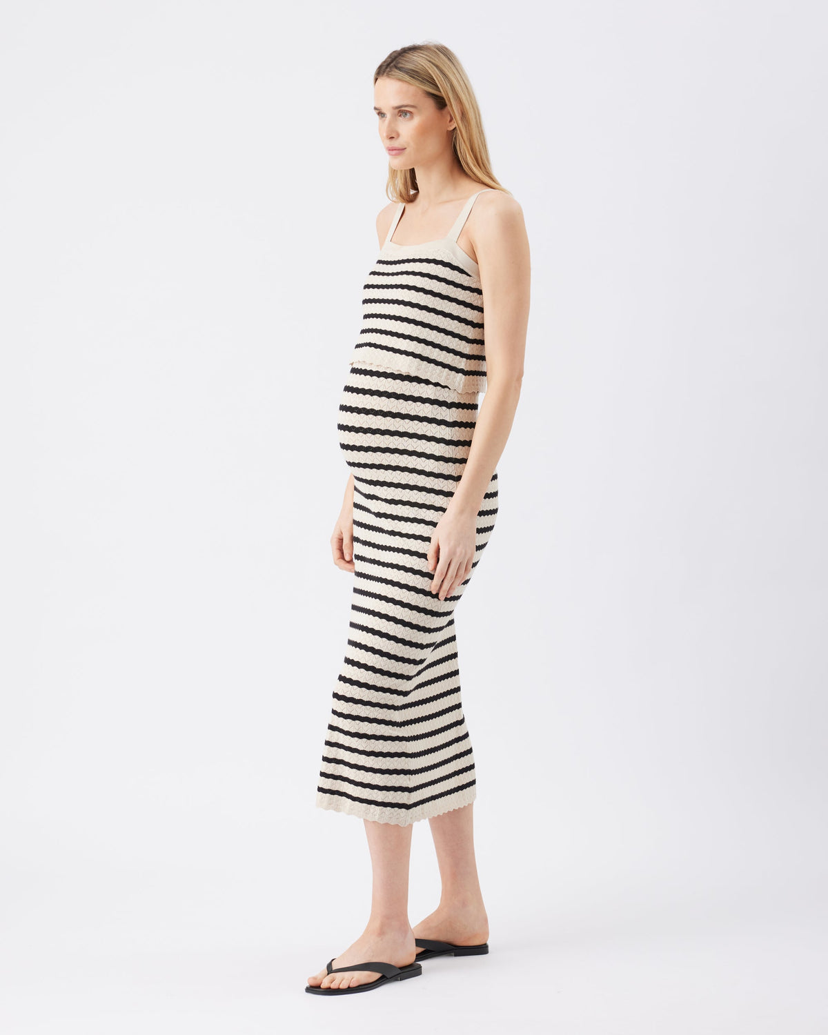 Ripe Maternity Pointelle Knit Nursing Dress in Natural and Black