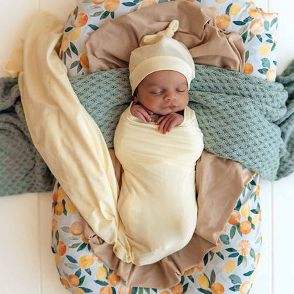 Snuggle Hunny - Lemon Sorbet Organic Jersey Wrap & Beanie Set