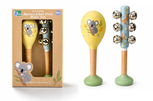 Bush Buddies Koala Maraca and Kangaroo Bellstick Set
