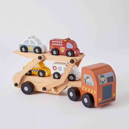 Zookabee Car Carrier with four wooden cars