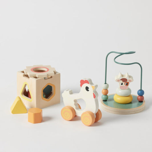 Zookabee - 3-in-1 Farm Animals Wooden Set (Wooden Toy Trio)