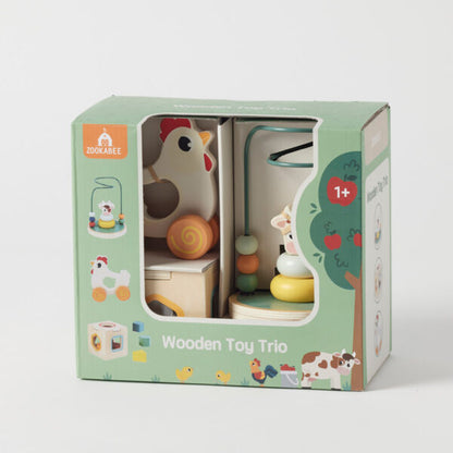 Zookabee - 3-in-1 Farm Animals Wooden Set (Wooden Toy Trio)