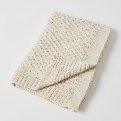 Jiggle & Giggle - Cream Basket Weave Knit Blanket
