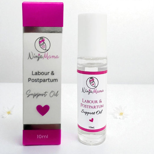 Ninja Mama Clary Sage Labour and Postpartum Support Oil Roller 10ml with packaging on white background