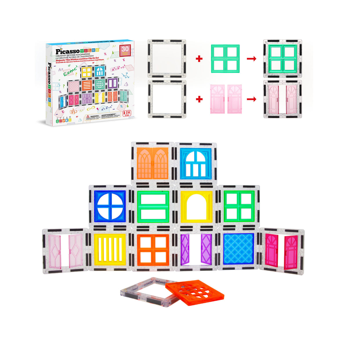 PicassoTiles 30pc Operable Door and Window Set
