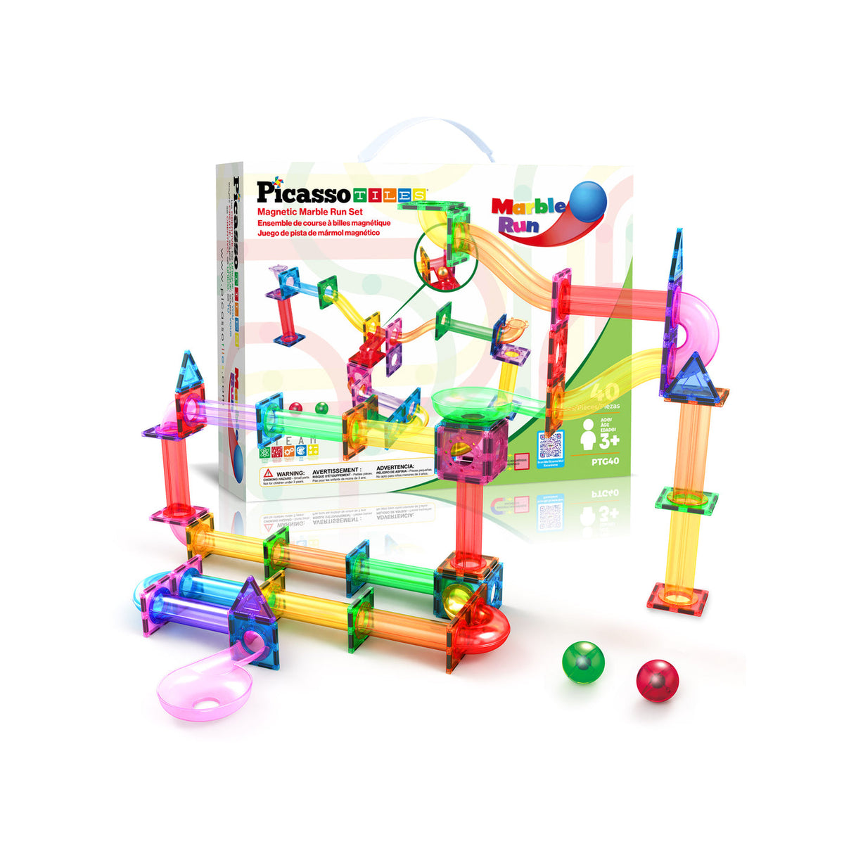 PicassoTiles 40pc Marble Run Building Blocks Set