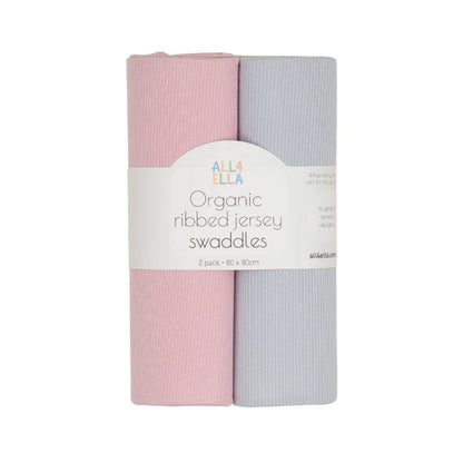 All4Ella - Ribbed Jersey Swaddles 2pk - Pink & Grey