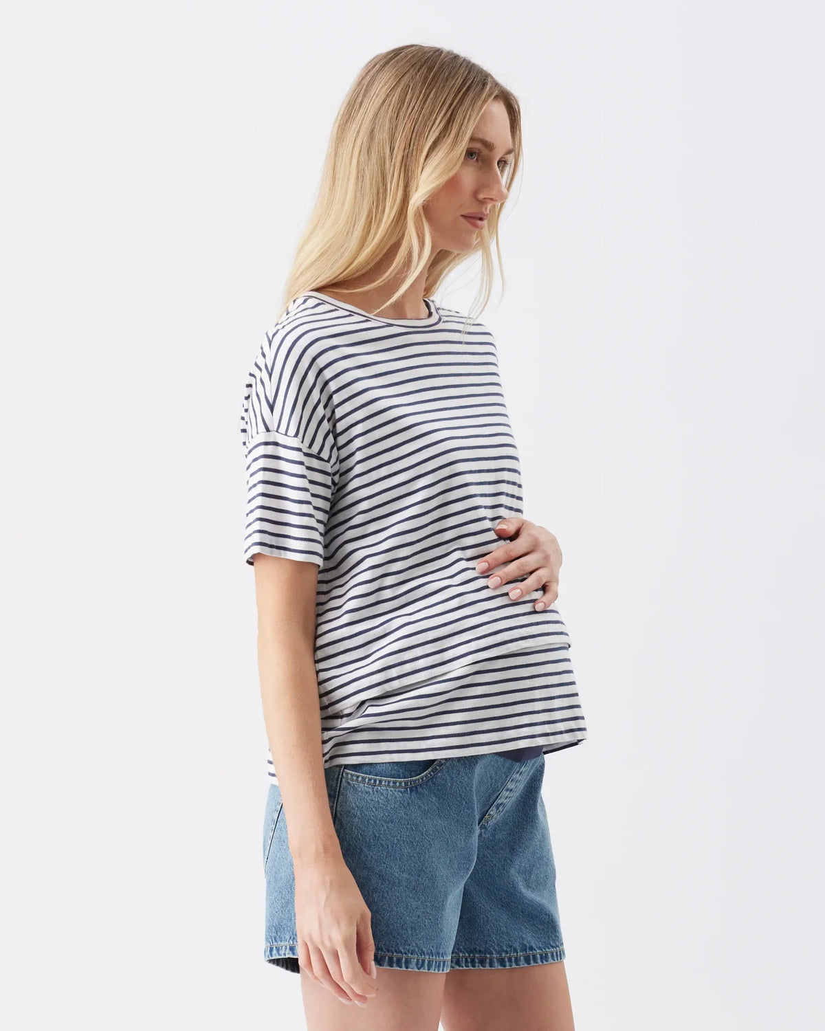 Ripe Maternity Claudette Nursing Tee in White and Ink