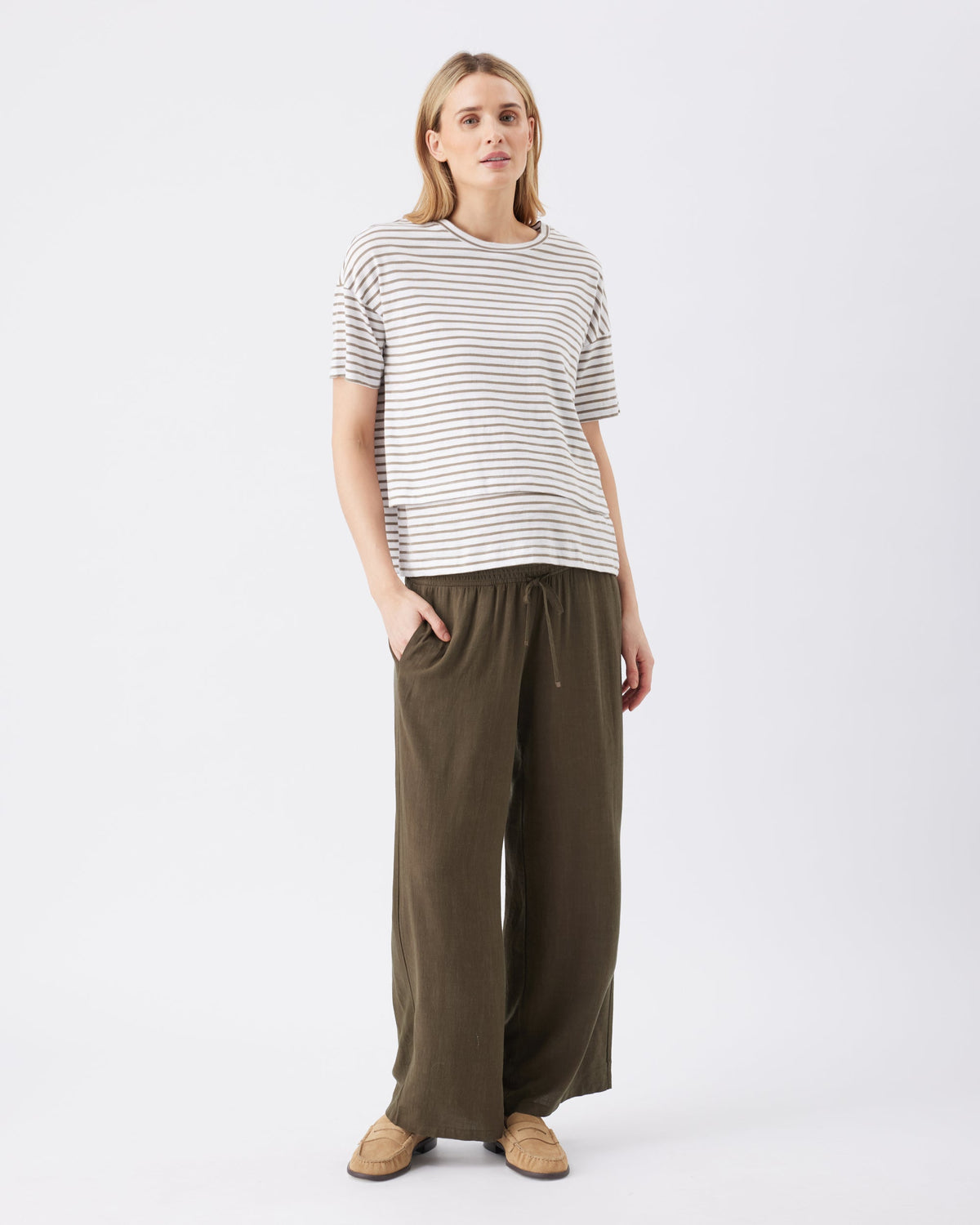 Ripe Maternity Claudette Nursing Tee in White and Olive