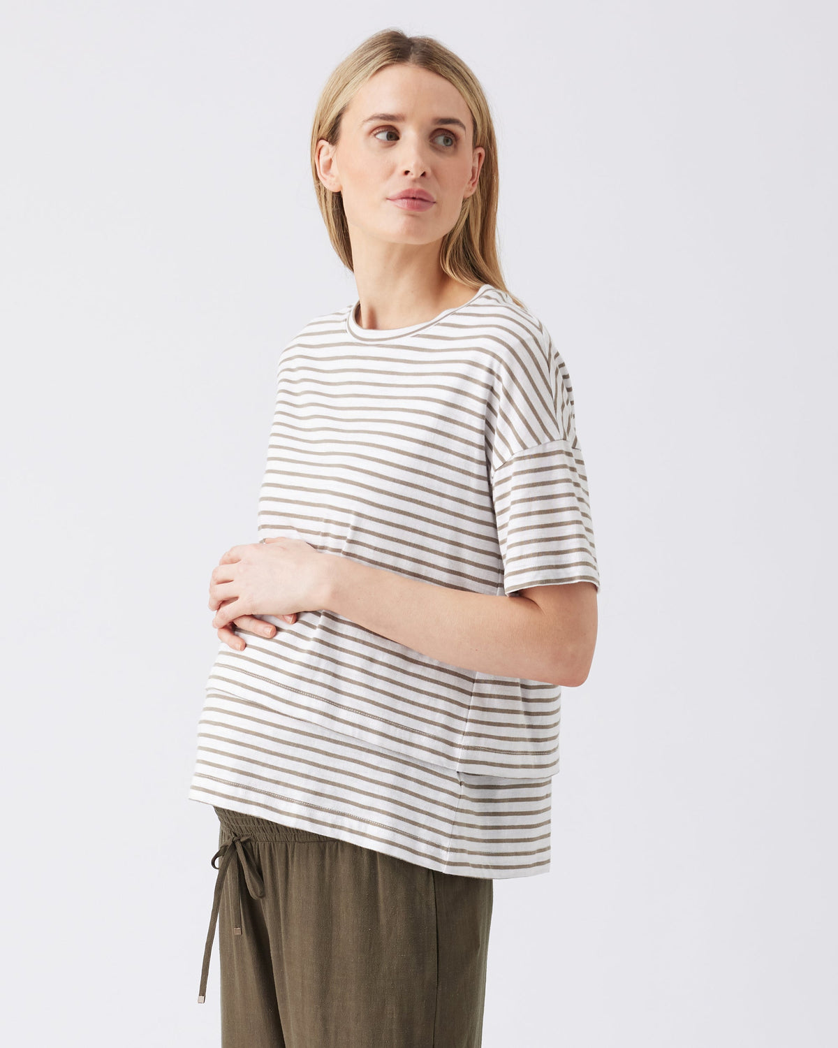 Ripe Maternity Claudette Nursing Tee in White and Olive