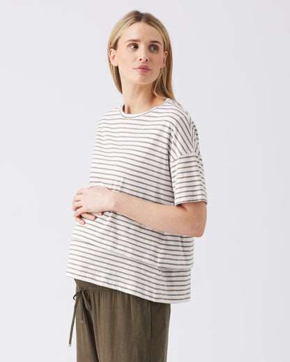 Ripe Maternity Claudette Nursing Tee in White and Olive