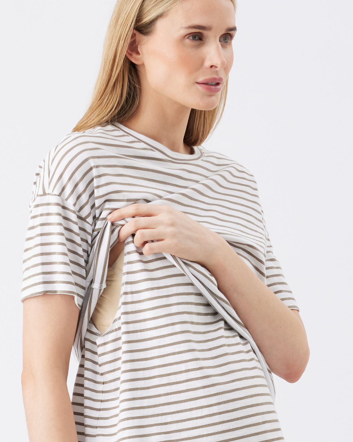 Ripe Maternity Claudette Nursing Tee in White and Olive