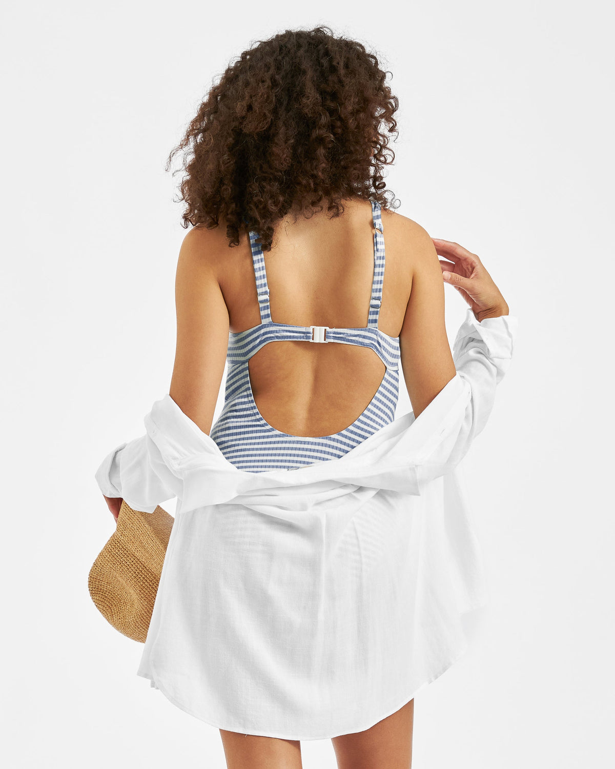 Ripe Maternity Dune Stripe One Piece in Washed Indigo and White