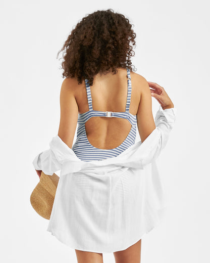 Ripe Maternity Dune Stripe One Piece in Washed Indigo and White