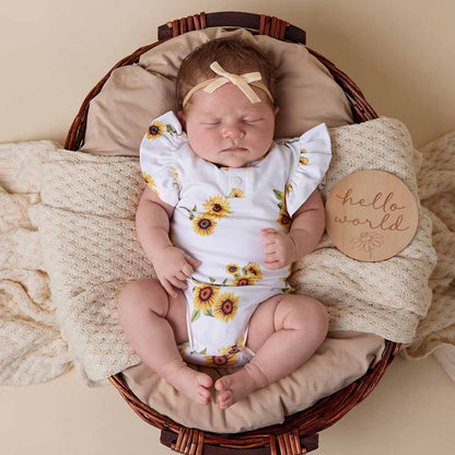 Snuggle Hunny Sunflower Short Sleeve Organic Bodysuit with Frill