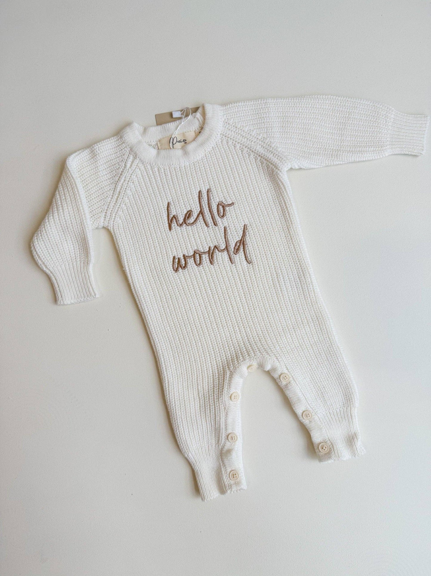 Petite + Co - HELLO WORLD - LONG RIBBED ROMPER | MILK